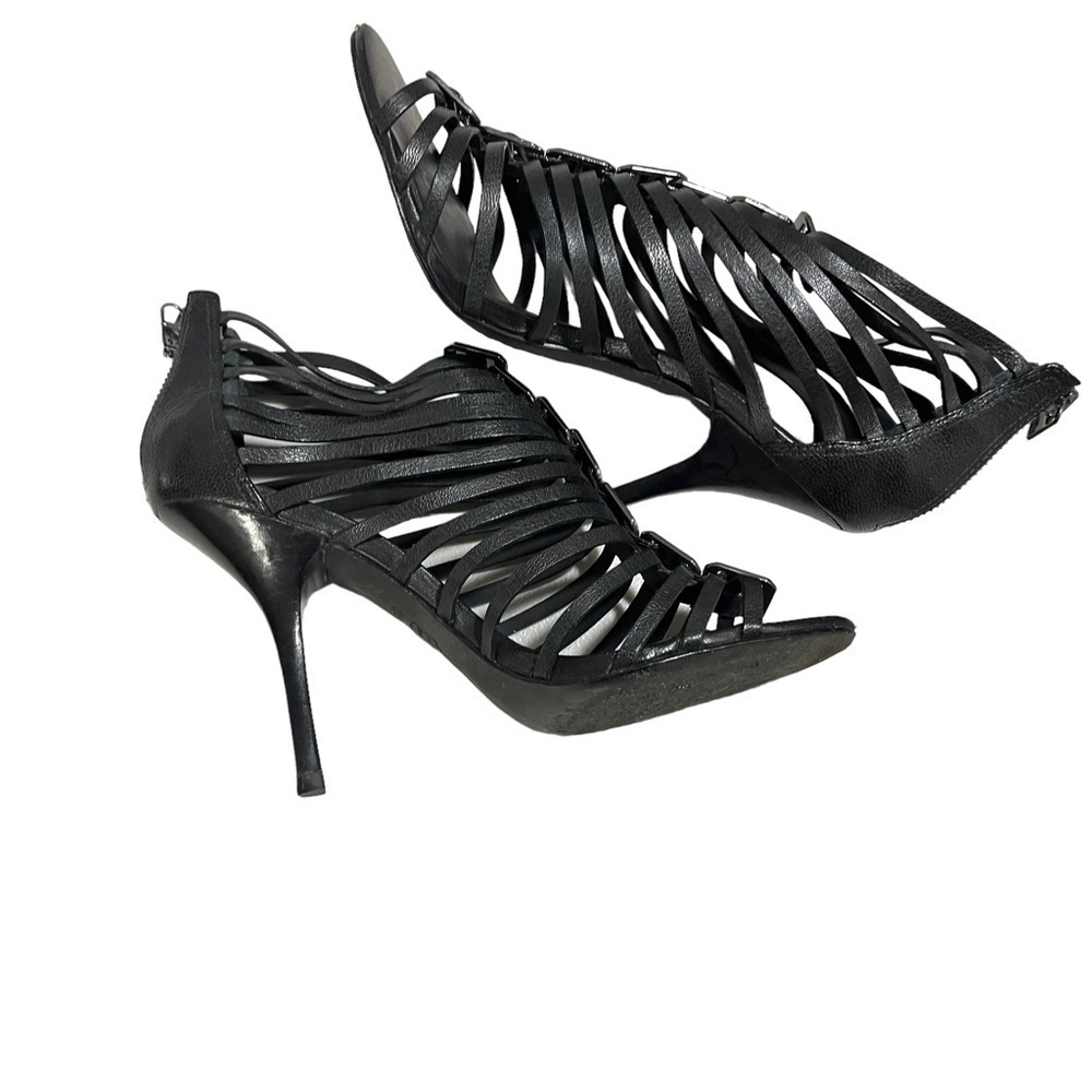 Tory Burch Cuba Caged Black Leather Heels Size 9.5 4” Stiletto Heels - Picture 5 of 9